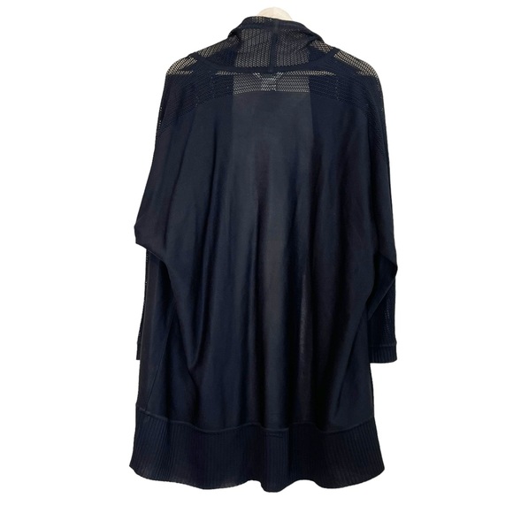 Misook Womens Black Long Length Open Cardigan Size M Meshed Trim Minimalist - Picture 2 of 9